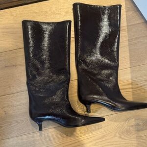 Zara Shiny Black Heeled Boots
